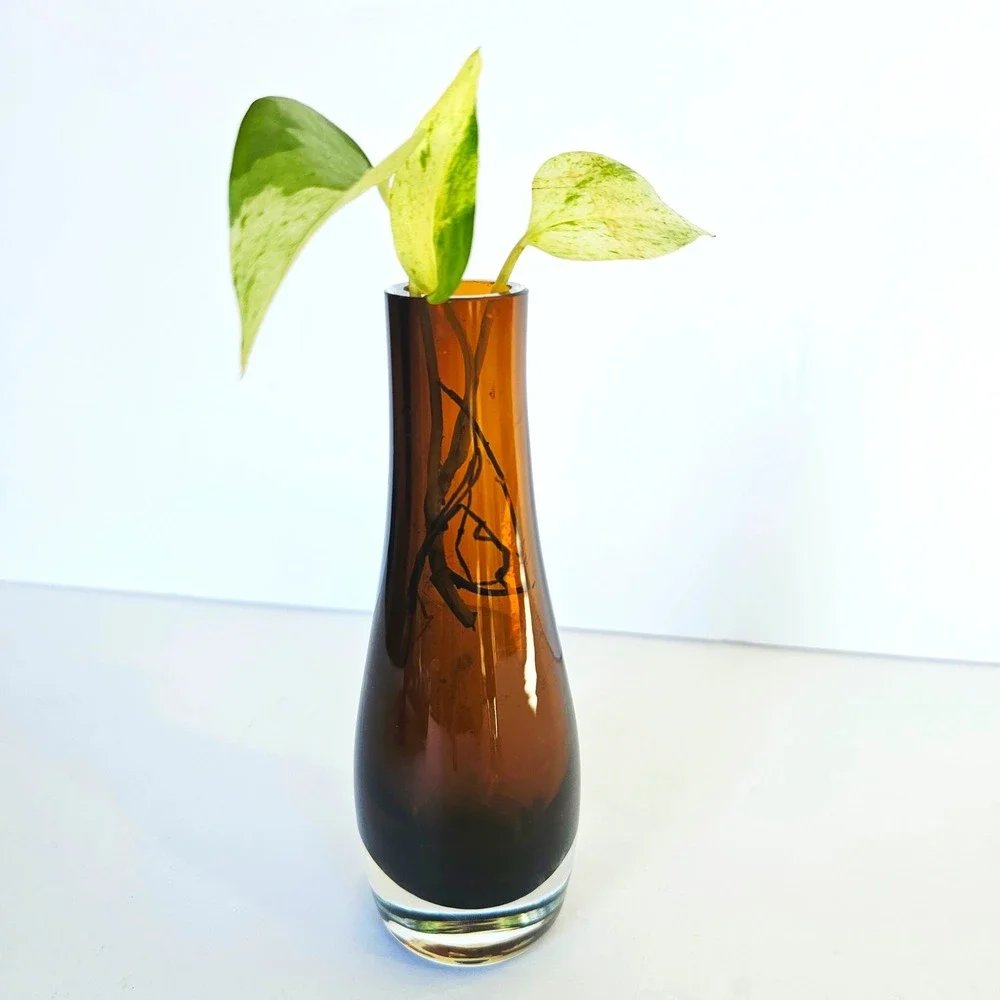 Vintage Mid Century Modern Amber Glass Bud Vase 7.5